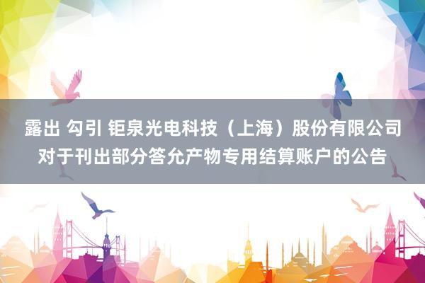 露出 勾引 钜泉光电科技（上海）股份有限公司对于刊出部分答允产物专用结算账户的公告