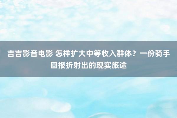 吉吉影音电影 怎样扩大中等收入群体？一份骑手回报折射出的现实旅途